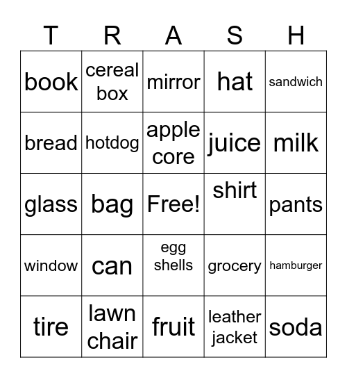 TRASH Bingo Card