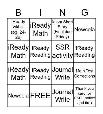 Stations Checklist Bingo Card