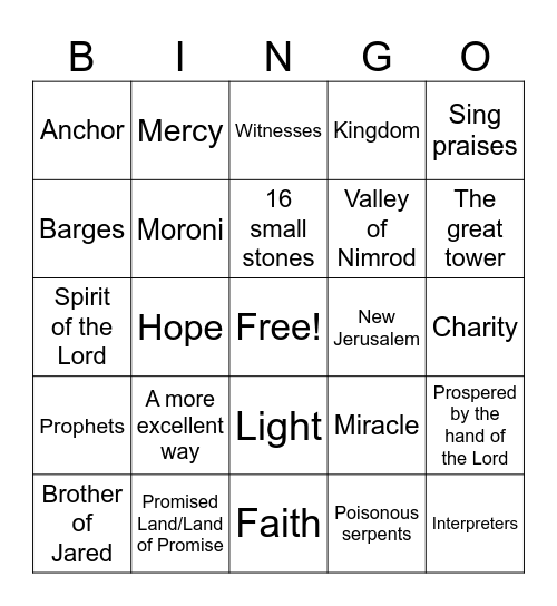 Book of Mormon Bingo Card