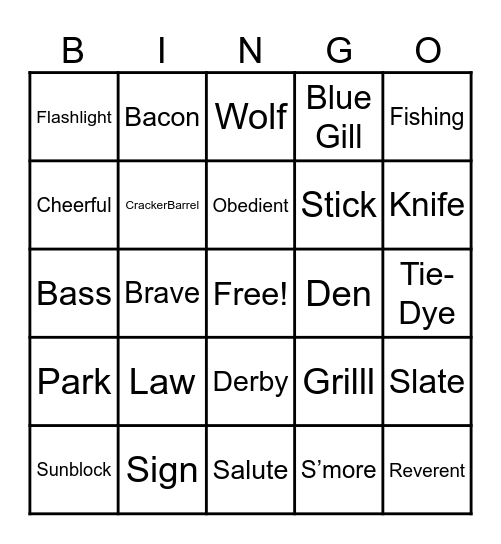 Cub Scout Bingo Card