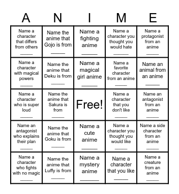 Are You An Anime Expert? Bingo Card