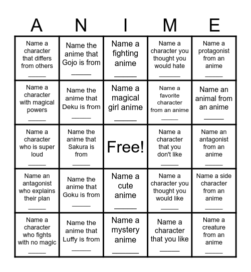 Are You An Anime Expert? Bingo Card