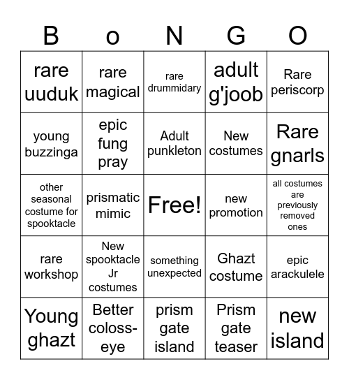 Spooktacle bongo Bingo Card