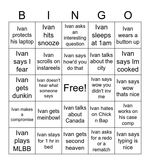 Ivan Bingo Card Bingo Card