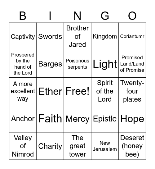 Book of Mormon Bingo Card