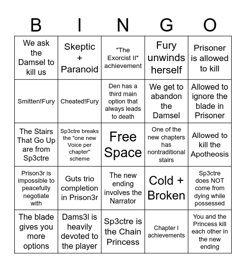 Pristine Cut Theories Bingo Card