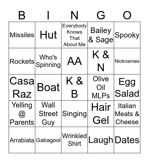 Sanity Bingo Card