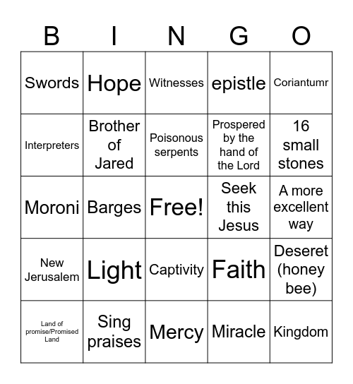 Book of Mormon Bingo Card