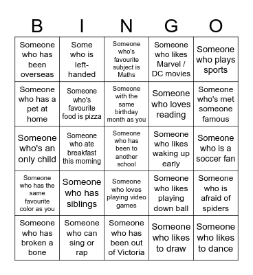 Human Bingo Card