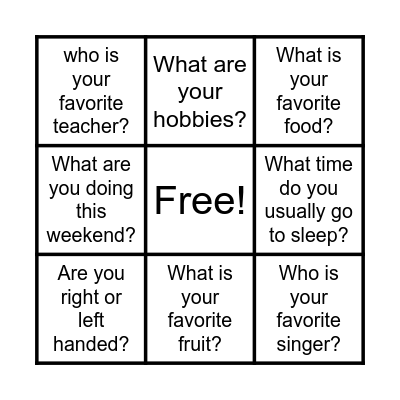 Introductory English Bingo! Bingo Card