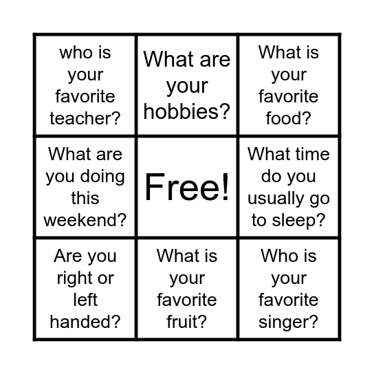 Introductory English Bingo! Bingo Card