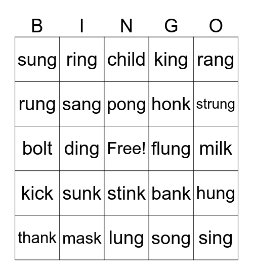 Ck, Glued Sounds & Closed Exceptions Bingo Card