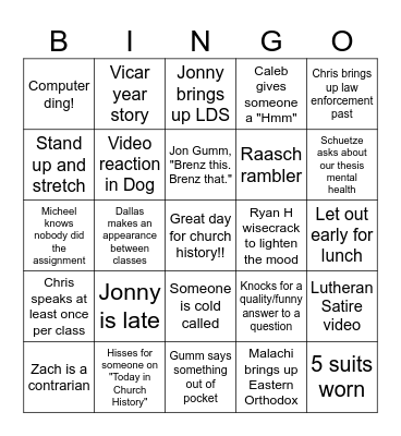 Wednesday Bingo Card