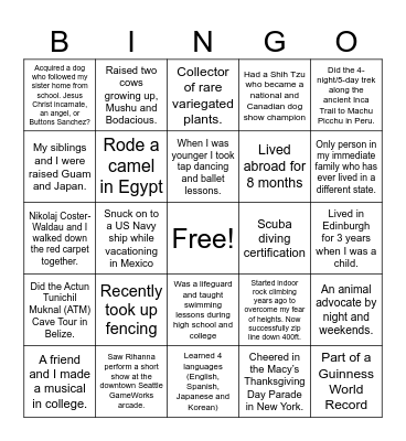 Get to Know You Bingo Card