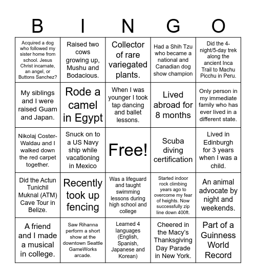 Get to Know You Bingo Card