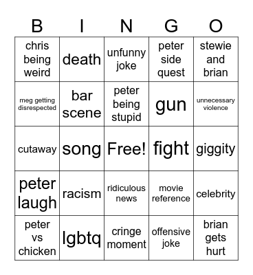 Family Guy Bingo Card