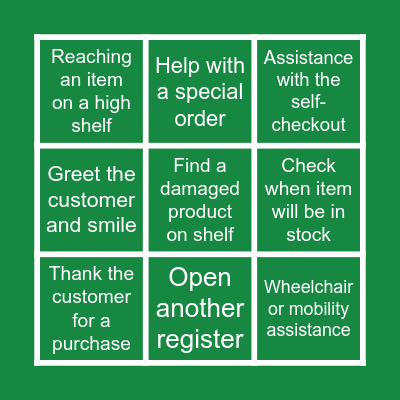 Customer Service Bingo Card