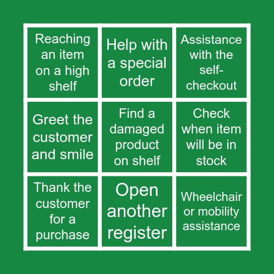 Customer Service Bingo Card