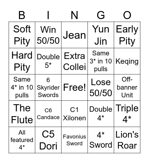 Xilonen Bingo Card