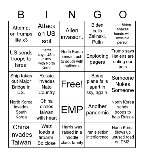 Election Year Bingo Card