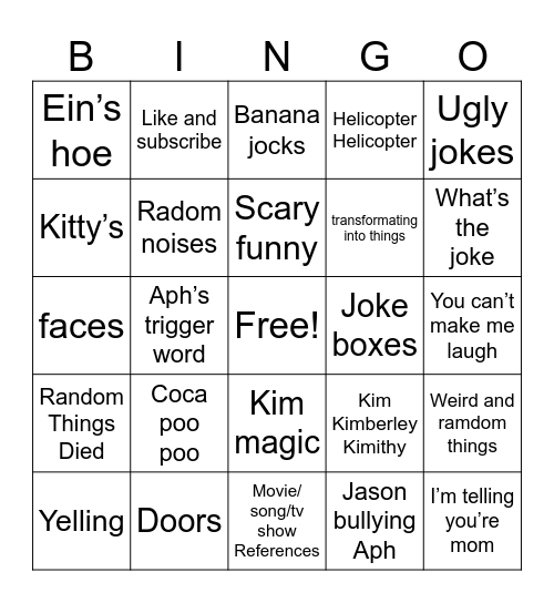 aphmua try not to laugh Bingo Card