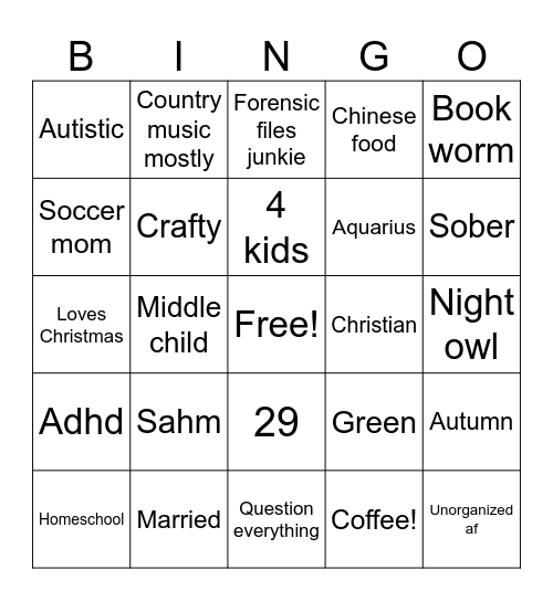 Jenny Bingo Card