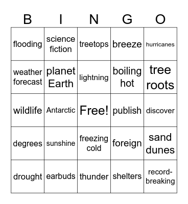 Vocabulary Bingo Card