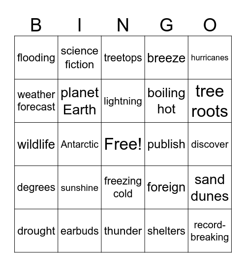 Vocabulary Bingo Card