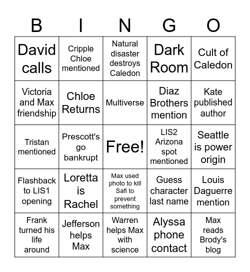 Double Exposure wants/predictions Bingo Card