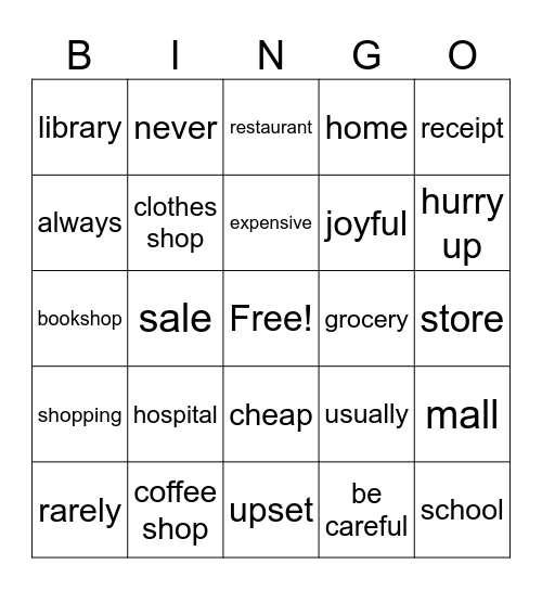 Grade 6 Vocabulary Review Bingo Card