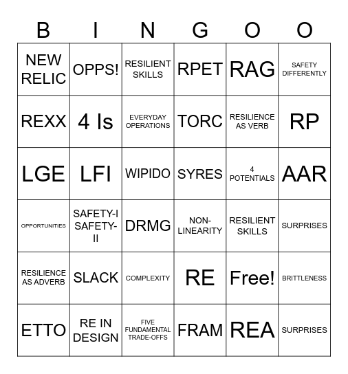 RE-XX Bingo Card