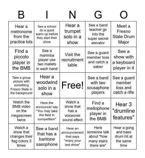 Sierra Cup Classic Bingo Card