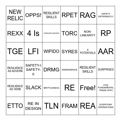 RE-XX BINGO Card