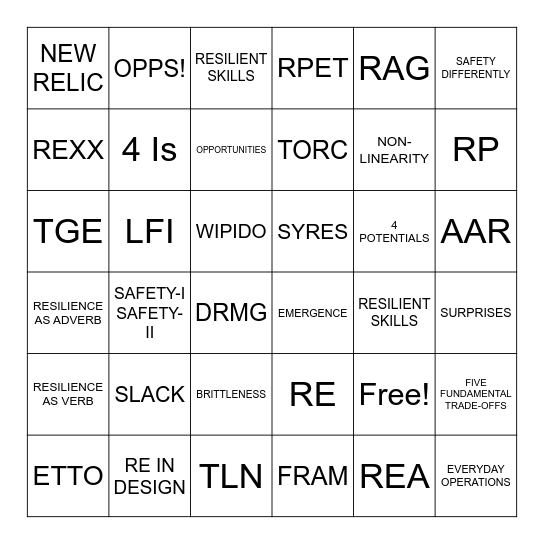 RE-XX BINGO Card