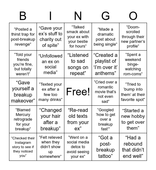 Heartbreak Bingo Card