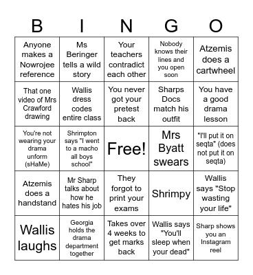 Drama Bingo Card