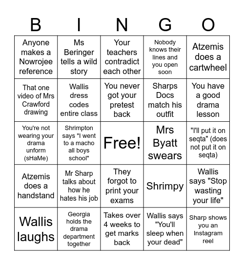 Drama Bingo Card
