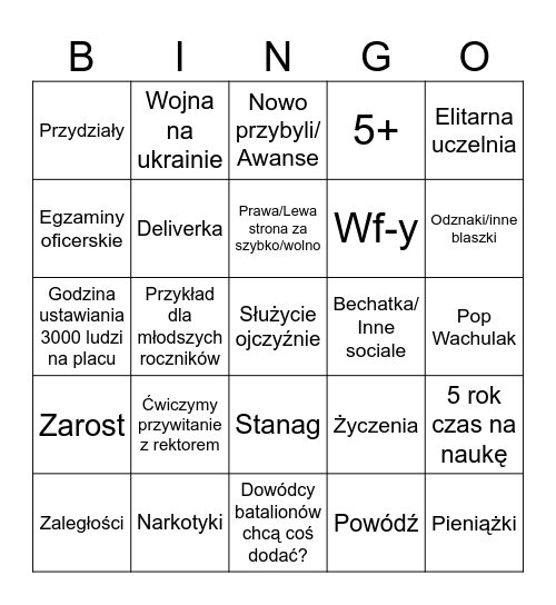 Rozprowadzenie WAT Bingo Card