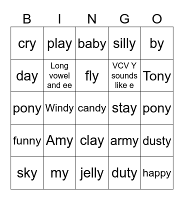 Y Sound Bingo Card