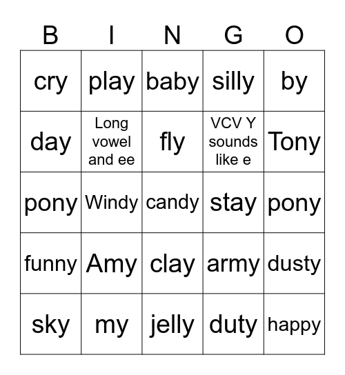 Y Sound Bingo Card