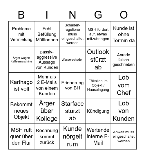 Arbeitsbingo Card