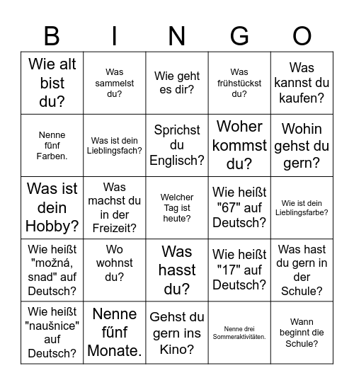 wiederholung 9. třída Bingo Card