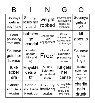 Soumya and Kit bingo Card