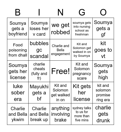 Soumya and Kit bingo Card