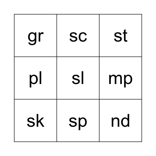 Phonics Bingo Card