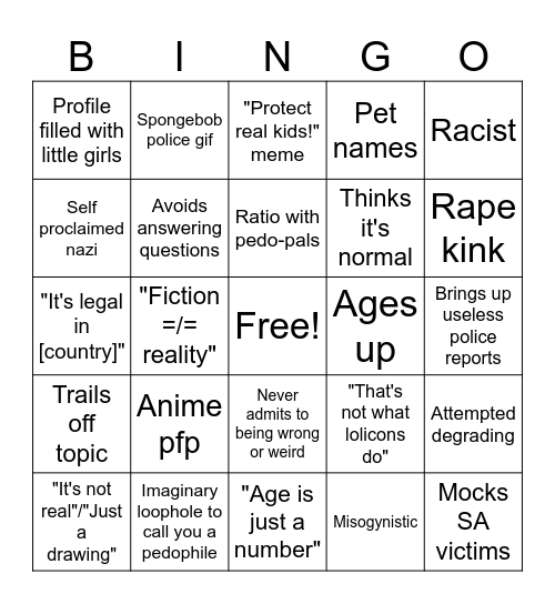 Lolicon argument bingo Card