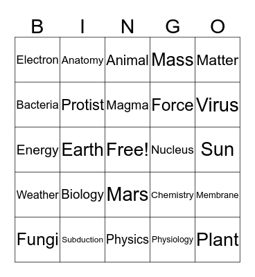 Science Bingo Card