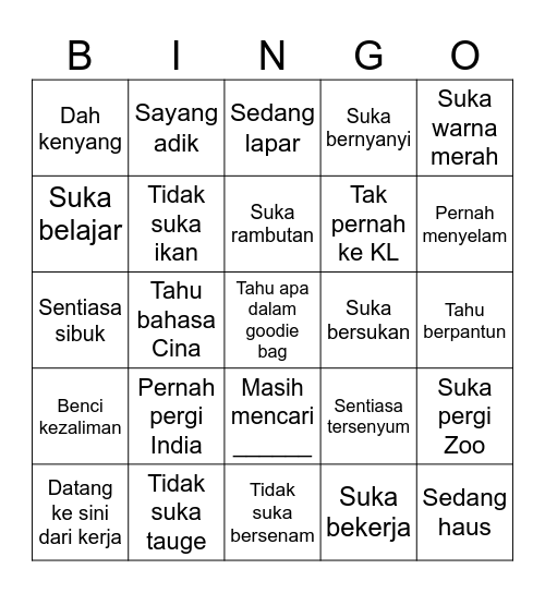 Dah makan? Bingo Card