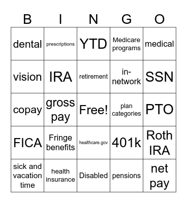 Employee Benefits Bingo Card
