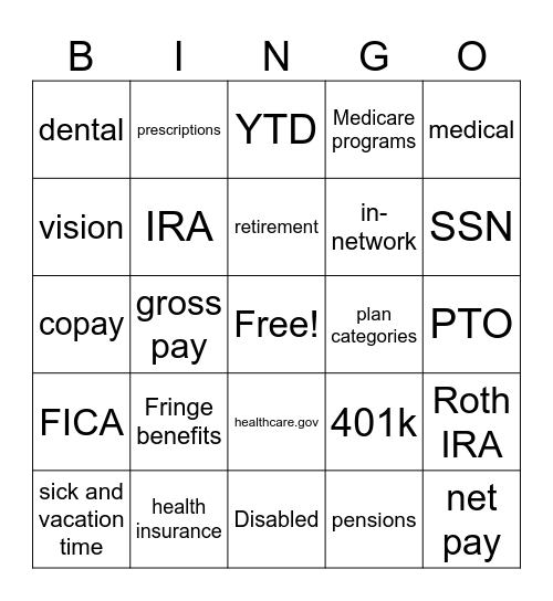 Employee Benefits Bingo Card